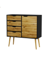 Komoda na nóżkach w stylu skandynawskim BOX 4-szuflady, czarny z drewnem - 1