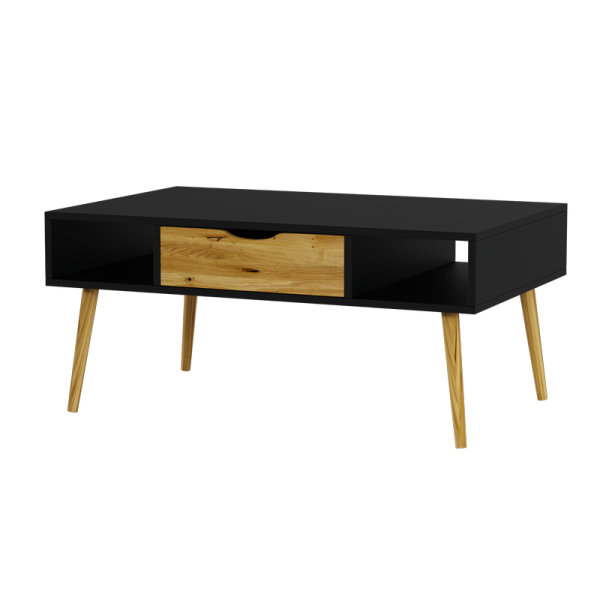 BOX stolik okolicznościowy na nóżkach 110 cm czarny z drewnem styl skandynawski - 1