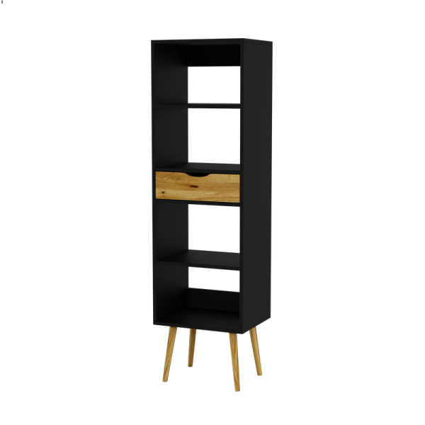 Wooden BOX bookcase, black with wood, Scandinavian style - 1