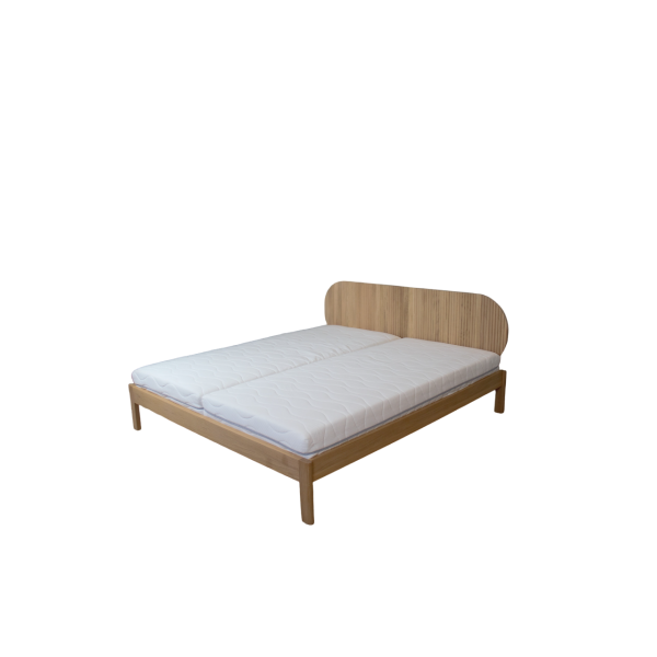 Double oak bed with a fluted headboard, BÓN - 1