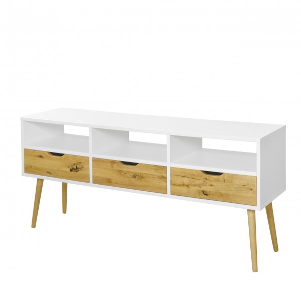 TV cabinet BOX 150 cm, white with wood, Scandinavian style - 1