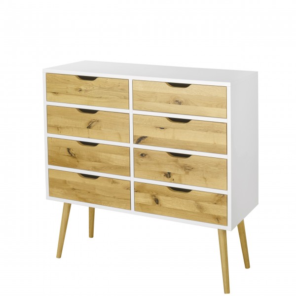 Scandinavian-style chest of drawers BOX with 8 drawers, white with wood - 1